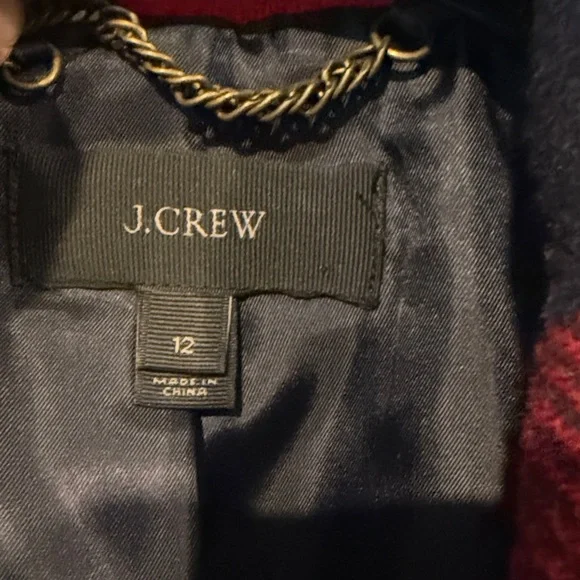 J. Crew Red and Black Buffalo Plaid Double-Breasted Peacoat - Picture 2 of 2